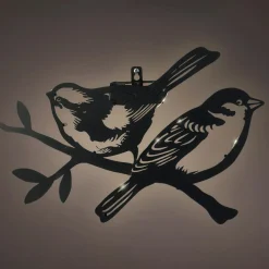 Lampe murale solaire en métal (H23,5 cm) Duo d'oiseaux Noir