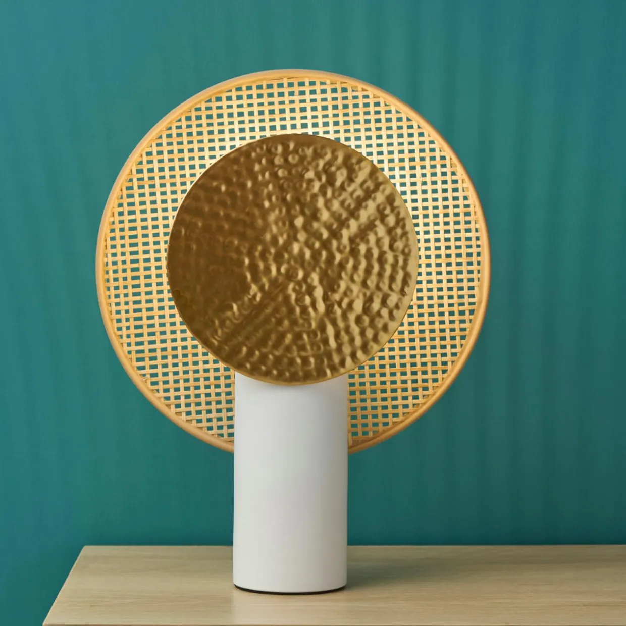 Lampe à poser métal et bambou (H32 cm) Olympe Beige et doré