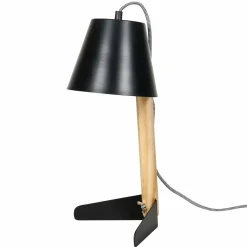 Lampe à poser métal (H25 cm) Gia Noir et bois clair