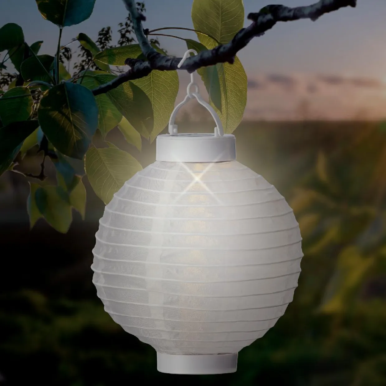 Lanterne chinoise solaire (D20 cm) Papier Blanc chaud