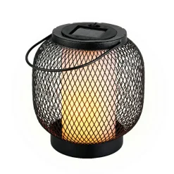 Lanterne solaire métal à LED (H15 cm) Croisillon Noir et blanc chaud
