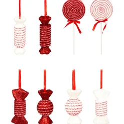 Lot de 8 bonbons Géants (H38 cm) Sucreries festives Rouge et Blanc