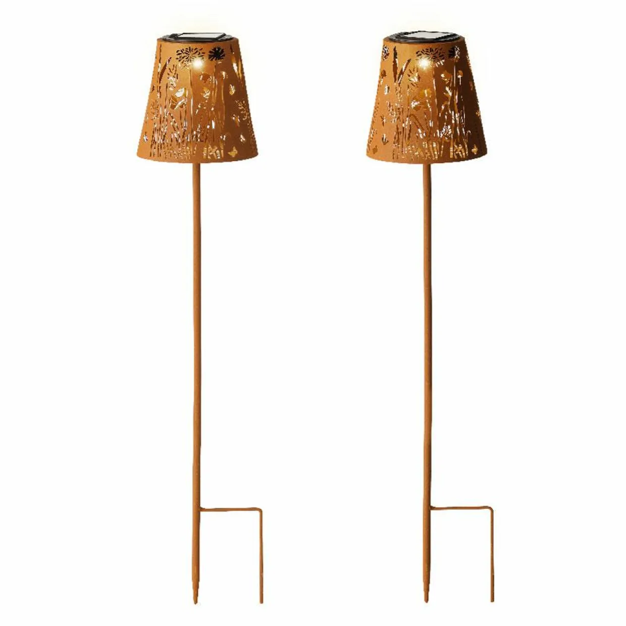Lot de 2 bornes de jardin solaire LED (H58 cm) Floral Brun rustique