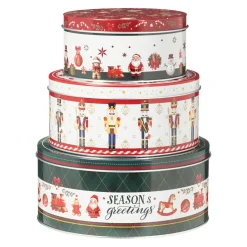 Lot de 3 boîtes de rangement en métal rondes Mon beau Noël