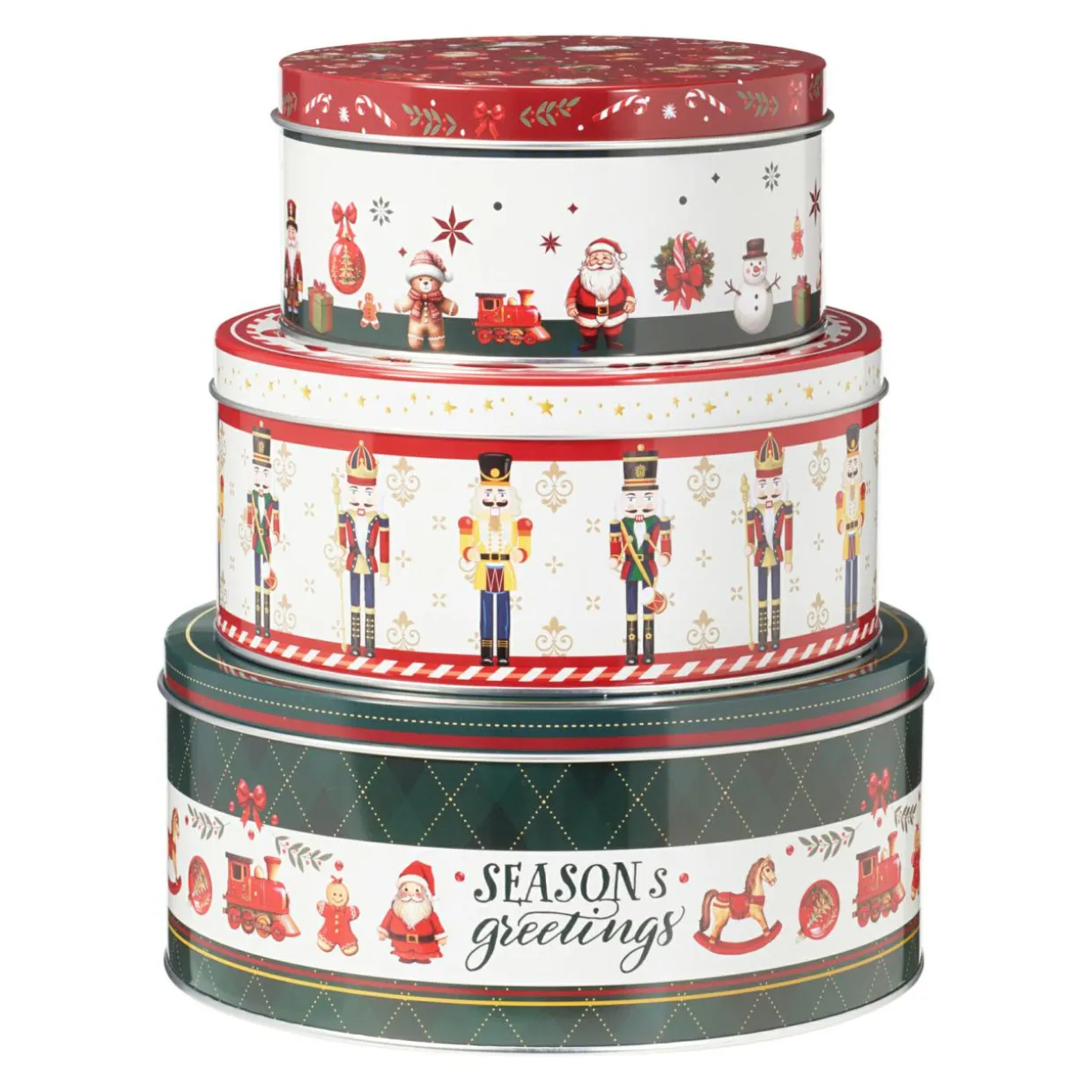 Lot de 3 boîtes de rangement en métal rondes Mon beau Noël
