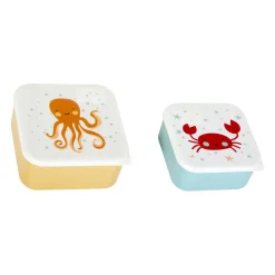 Lot de 2 boîtes à gouter enfant Crabe et Pieuvre Bleu