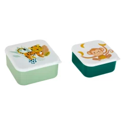 Lot de 2 boîtes à gouter enfant Tigre et Singe Vert tilleul