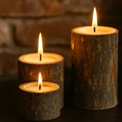 Lot de 3 Bougeoirs (D6 cm) Rondin de Bois