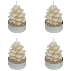 Lot de 4 bougies chauffe-plats Pomme de pain enneigée Beige