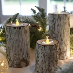 Lot de 3 bougies LED clignotantes (H15 cm) Arbre Blanc chaud
