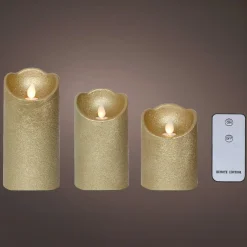 Lot de 3 bougies LED vacillantes (D7,5 cm) Cire naturelle Or