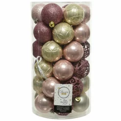 Lot de 37 boules de Noël Alpine Rose poudré