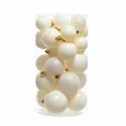 Lot de 30 boules de Noël assorties Alpine Blanc laine