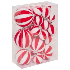 Lot de 22 boules de Noël assorties Rayures Rouge