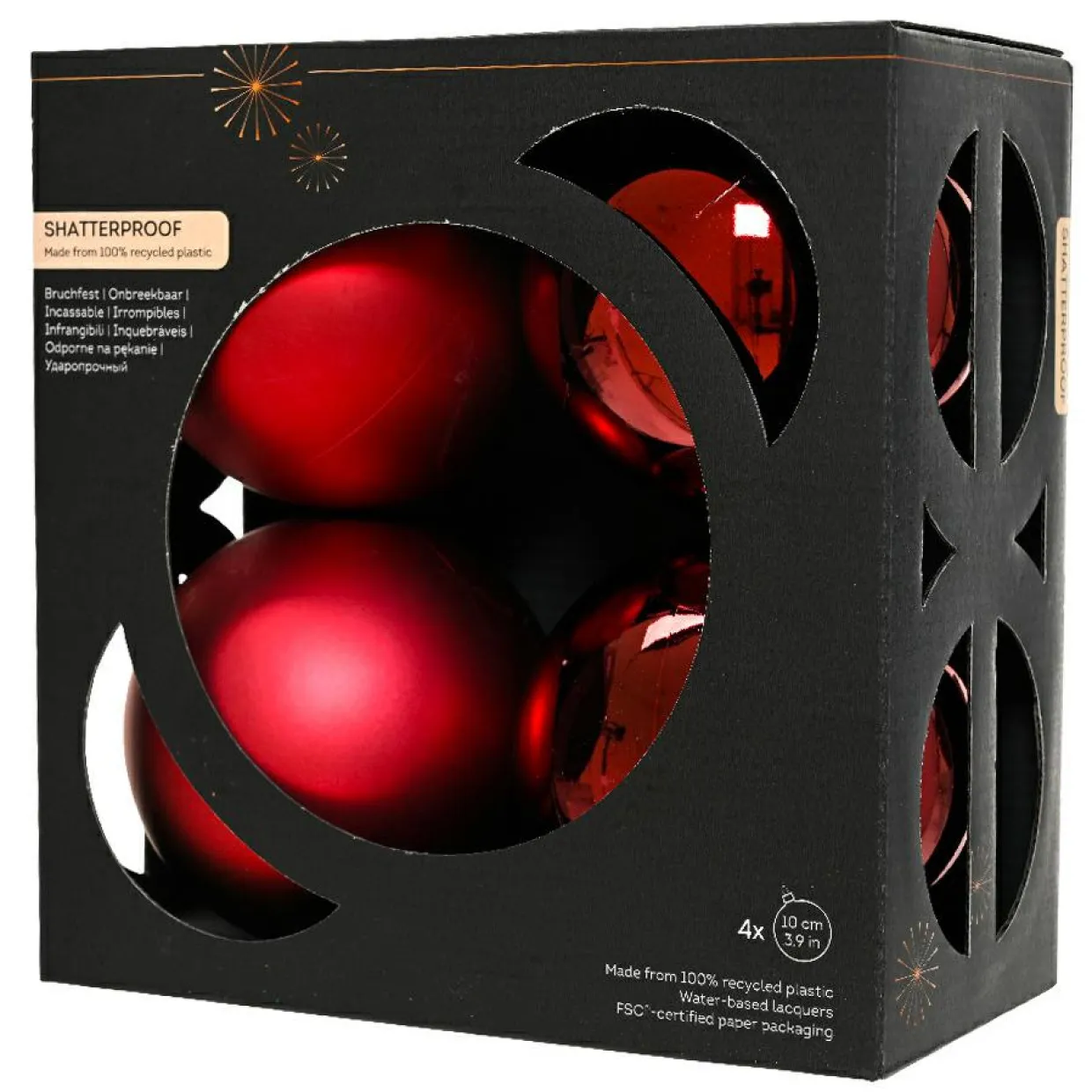 Lot de 4 boules de Noël (D100 mm) Aravis Bordeaux