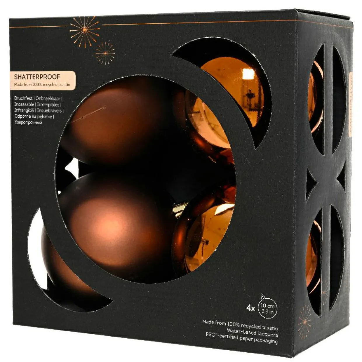 Lot de 4 boules de Noël (D100 mm) Aravis Brun café