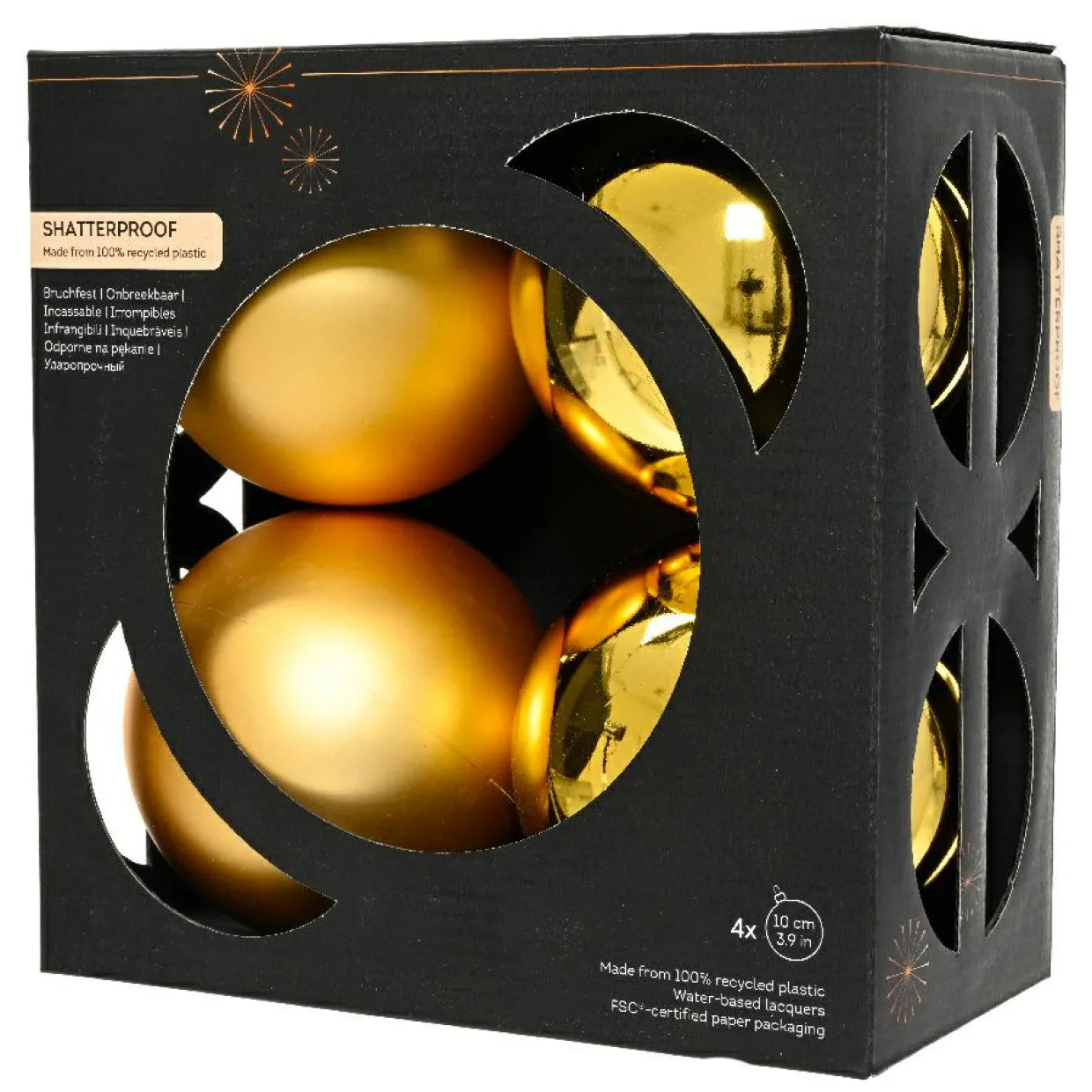 Lot de 4 boules de Noël (D100 mm) Aravis Or