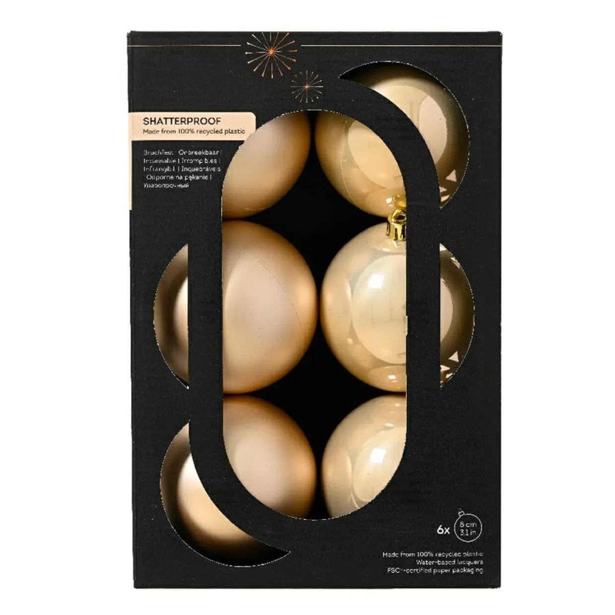 Lot de 6 boules de Noël (D80 mm) Aravis Perle