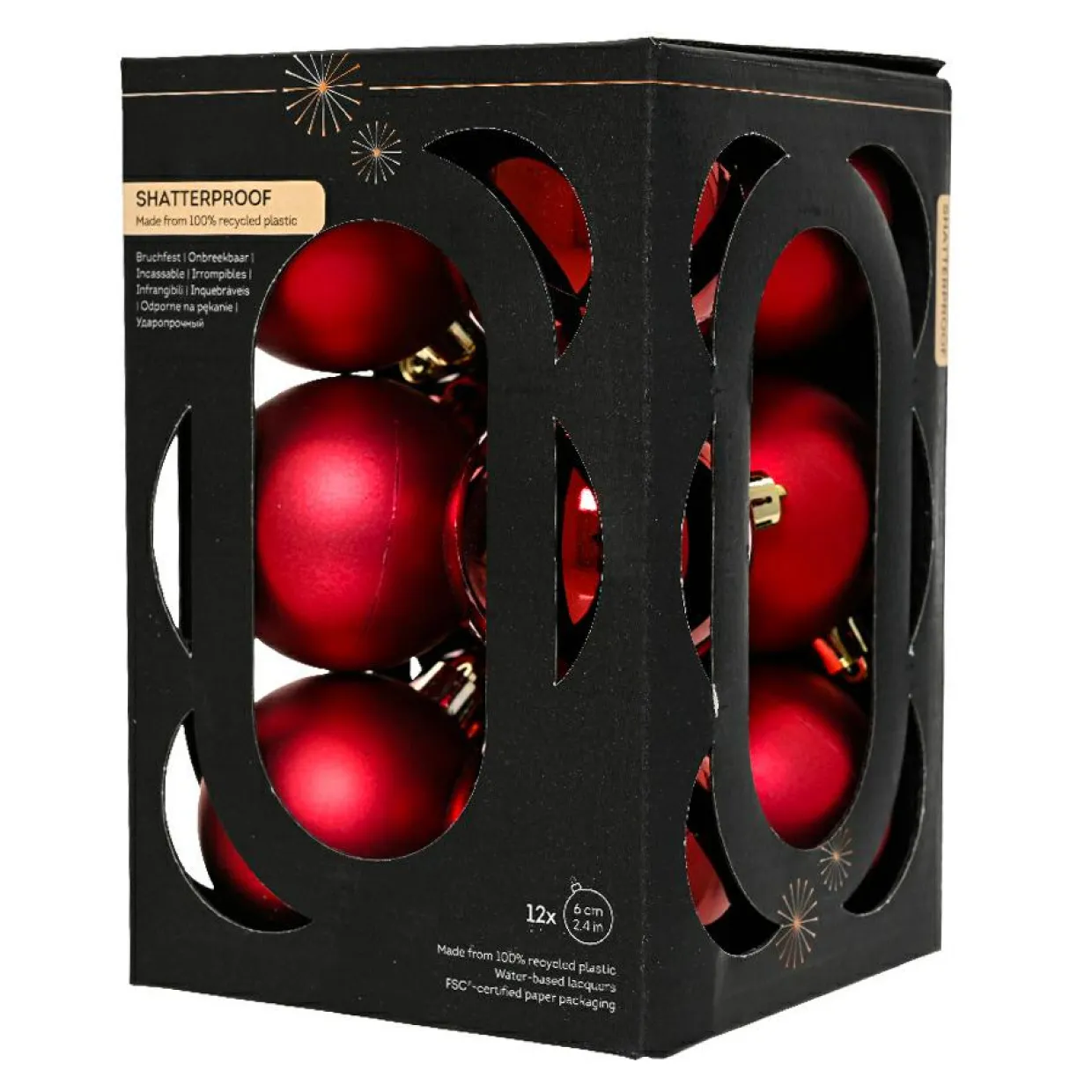 Lot de 12 boules de Noël (D60 mm) Aravis Bordeaux