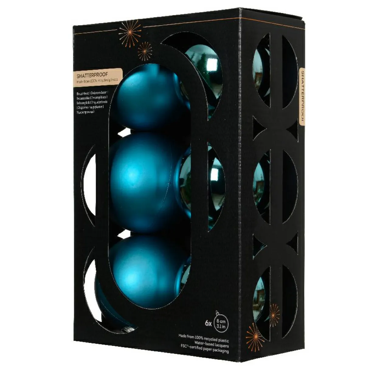 Lot de 6 boules de Noël (D80 mm) Aravis Bleu pétillant