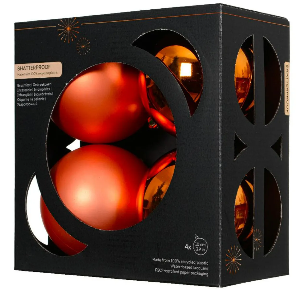 Lot de 4 boules de Noël (D100 mm) Aravis Orange