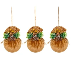 Lot de 3 boules de Noël (D80 mm) Ballotines de velours Naturel