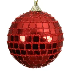 Lot de 12 boules de Noël (D80 mm) Boule à facette Rouge