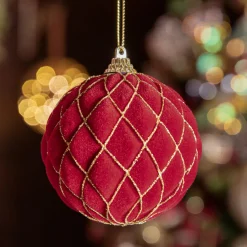 Lot de 12 boules de Noël (D80 mm) Buckingham Rouge et or