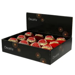 Lot de 12 boules de Noël (D80 mm) Cœur de Noël Rouge et or