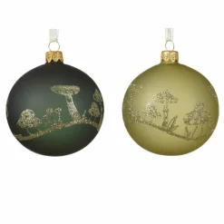 Lot de 6 boules de Noël (D80 mm) en verre Champignons Pistache