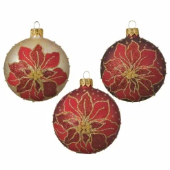 Lot de 6 boules de Noël (D80 mm) en verre Poinsettia Rouge