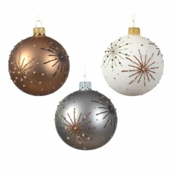 Lot de 6 boules de Noël (D80 mm) en verre Kery Blanc laine, Noix de pécan et Gris marbre