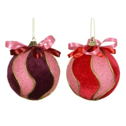 Lot de 12 boules de Noël (D80 mm) Envoûtantes Rouge et figue