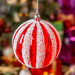 Lot de 12 boules de Noël (D80 mm) Fantasia perlées Rouge et blanc