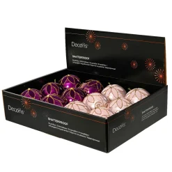Lot de 12 boules de Noël (D80 mm) Fleurs majestueuses Figue et rose