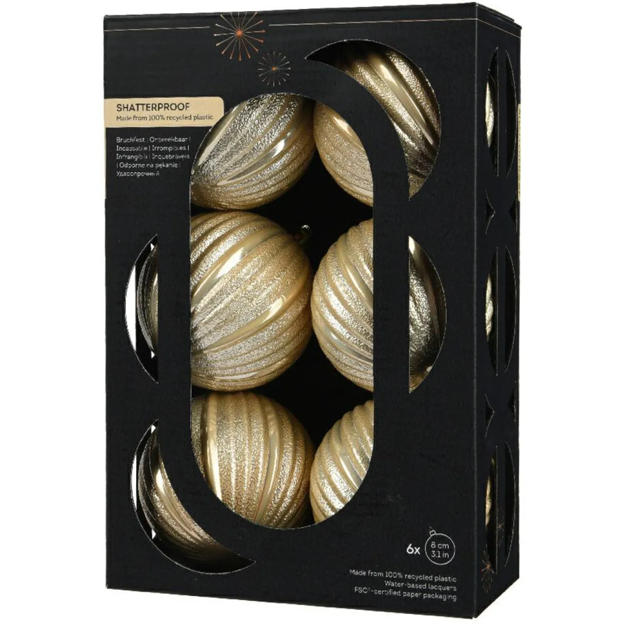 Lot de 6 boules de Noël (D80 mm) Glitter Perle