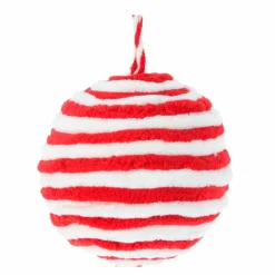 Lot de 4 boules de Noël (D80 mm) Laine rayé Rouge et blanc