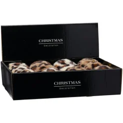 Lot de 12 boules de Noël (D80 mm) Léopard Beige et marron