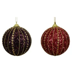 Lot de 12 boules de Noël (D80 mm) Queen Mauve et Bordeaux