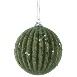 Lot de 12 boules de Noël (D80 mm) Strass pailletés Vert romarin