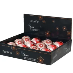 Lot de 12 boules de Noël en verre (D80 mm) Meribel Rouge pailleté argent
