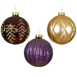 Lot de 12 boules de Noël en verre (D100 mm) Rêverie Figue bordeaux et or