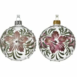 Lot de 6 boules de Noël en verre (D80 mm) Dahlia Rose poudré