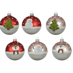 Lot de 6 boules de Noël en verre (D80 mm) Fantaisie Enneigée Multicolore