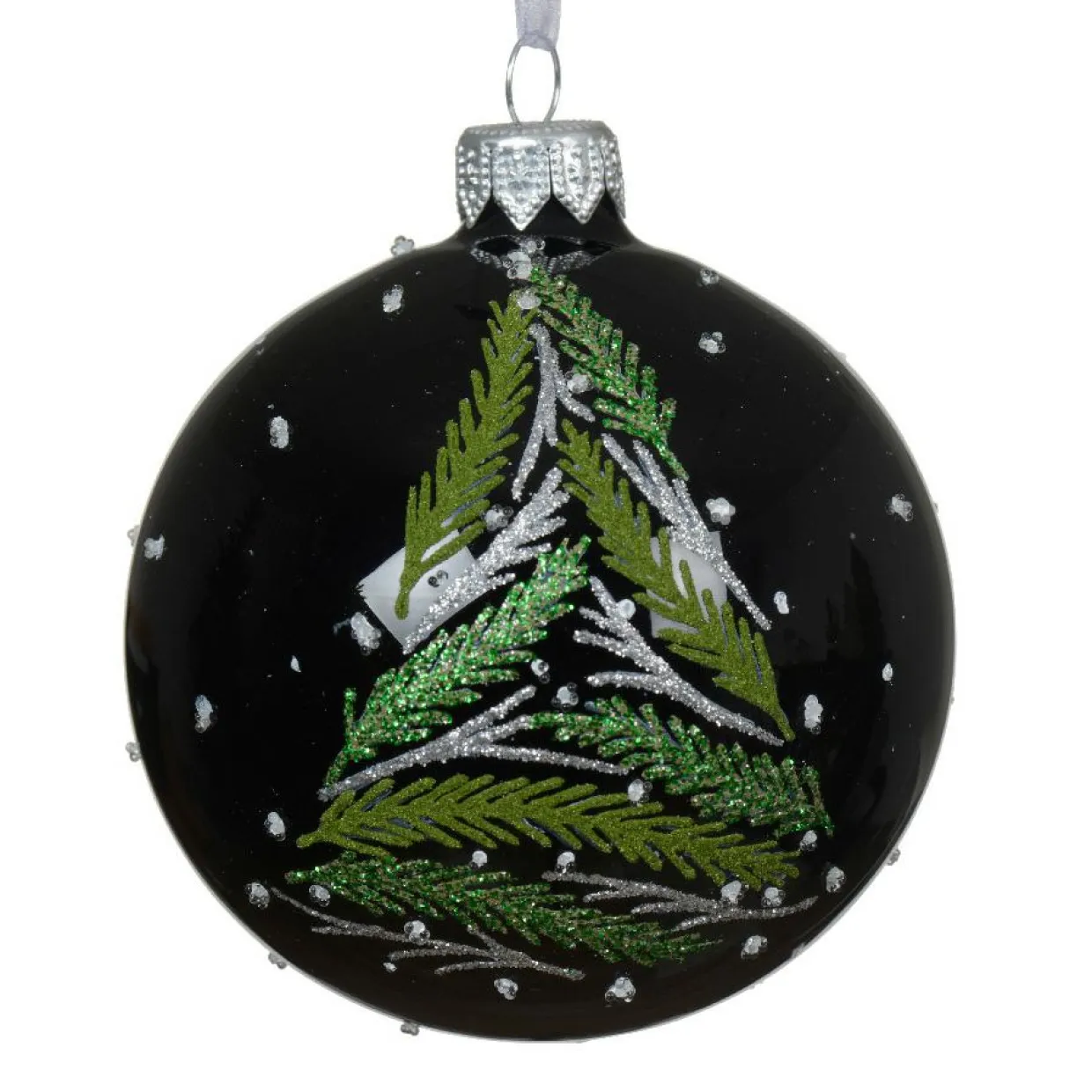 Lot de 6 boules de Noël en verre (D80 mm) Branches de sapin Noir