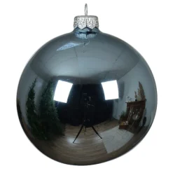 Lot de 4 boules de Noël en verre (D100 mm) Arctique brillante Bleu glacé
