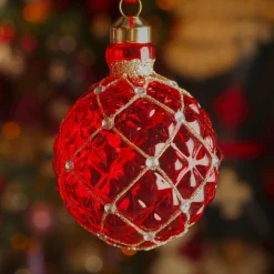 Lot de 3 boules de Noël en verre (D80 mm) Carrat Rouge