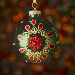 Lot de 3 boules de Noël en verre (D80 mm) Folk Flower Vert