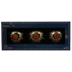 Lot de 3 boules de Noël en verre (D80 mm) Folk Flower Vert
