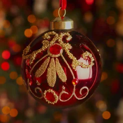 Lot de 3 boules de Noël en verre (D80 mm) Palazzo Bordeaux